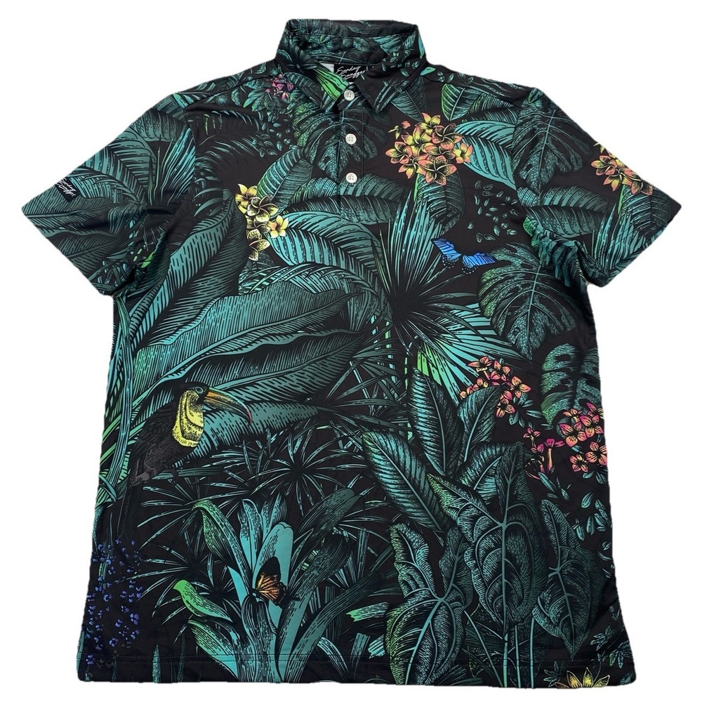 Sunday Swagger Performance Golf Polo Shirt Toucan Jungle AOP Men's Small